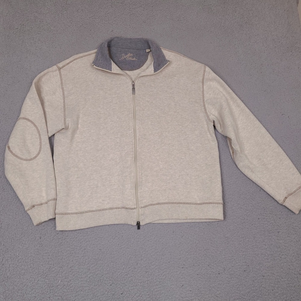 Paradise Collection Sweater Jacket Mens Large Full Zip Beige Mock‎ Neck